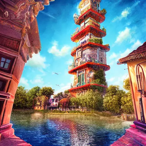 01220-3012319995-A realistic photo of the Babel tower, 4k, detailed, trending in artstation, fantasy vivid colors, photorealism, professional his.webp